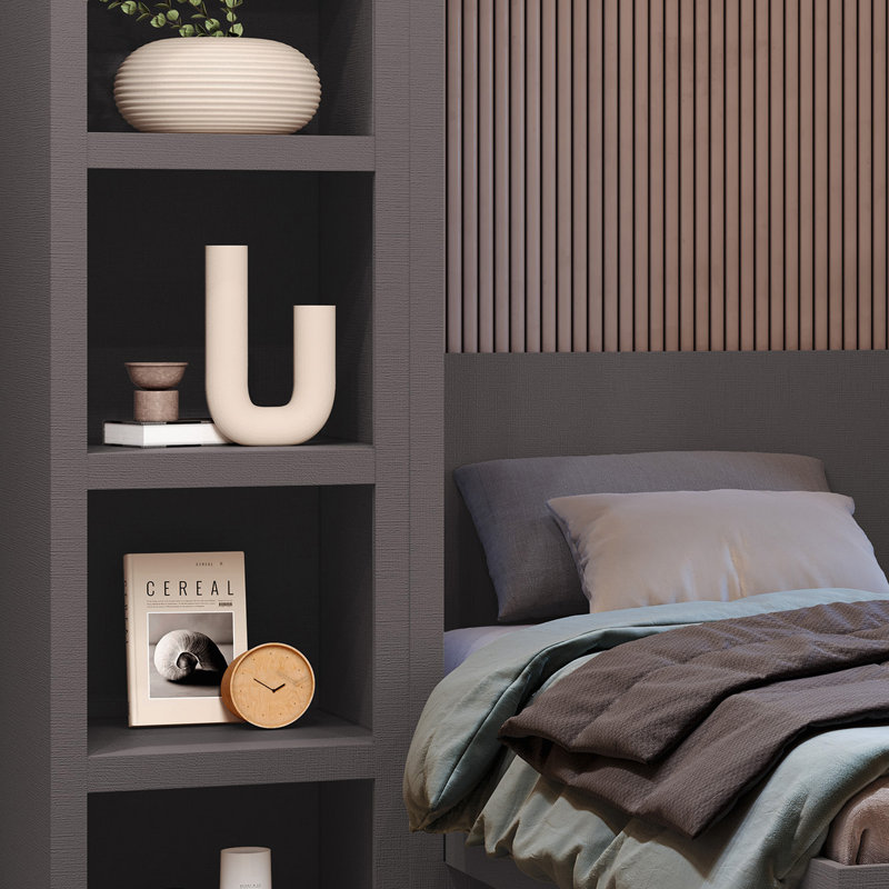 Easy-Lift Murphy Wall Bed with Bookshelf, Gray, Queen