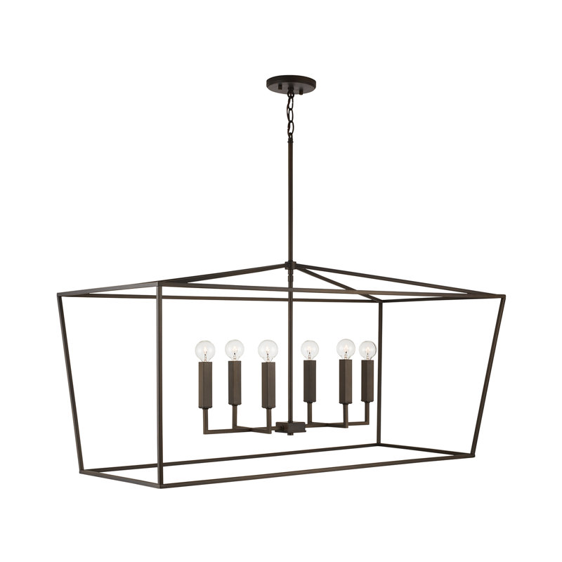 Dumas 6 - Light Dimmable Lantern Geometric Chandelier, Oiled Bronze