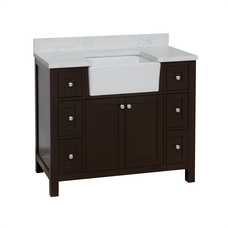 Yorkshire Chocolate 42'' Farmhouse Single Bathroom Vanity with Engineered Marble Top