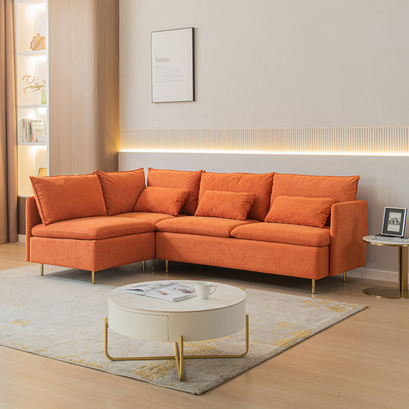 Canapé modulaire 3 pièces Porfire, Lin orange en coton