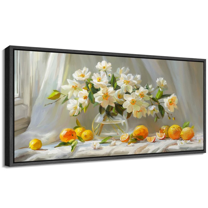 Art floral encadré très grand, H 30 po x l 60 po, Noir, noir, noir, noir