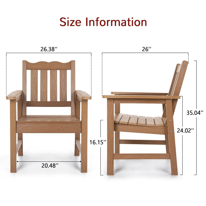 Aglaee Patio Dining Chair, All-Weather HIPS Outdoor Dining Armchair, Teak