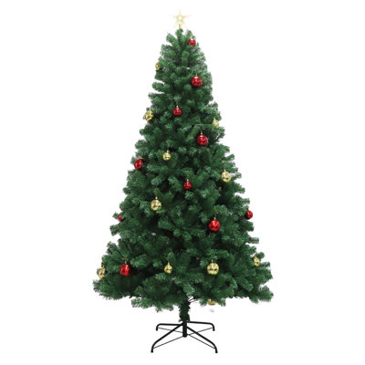 Pre-Lit Artificial Christmas Tree with 1200 Lush Green Branch Hints, 250 Warm White LED Lights, Ball Ornaments, Top Star, Realistic Hinged Pine, Sturdy Metal Stand – Ideal Xmas Decoration for Party