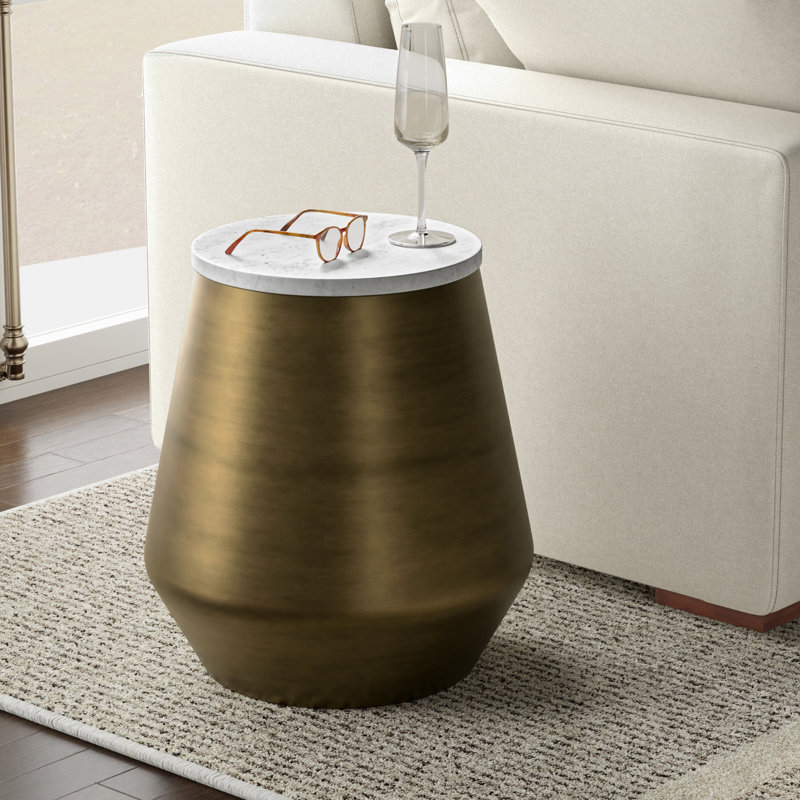 Benning White Marble and Antique Brass Round Side Table