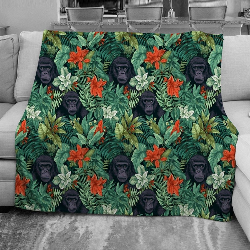 Gorilla Animal Green Machine Printed Throw Blanket, Twin