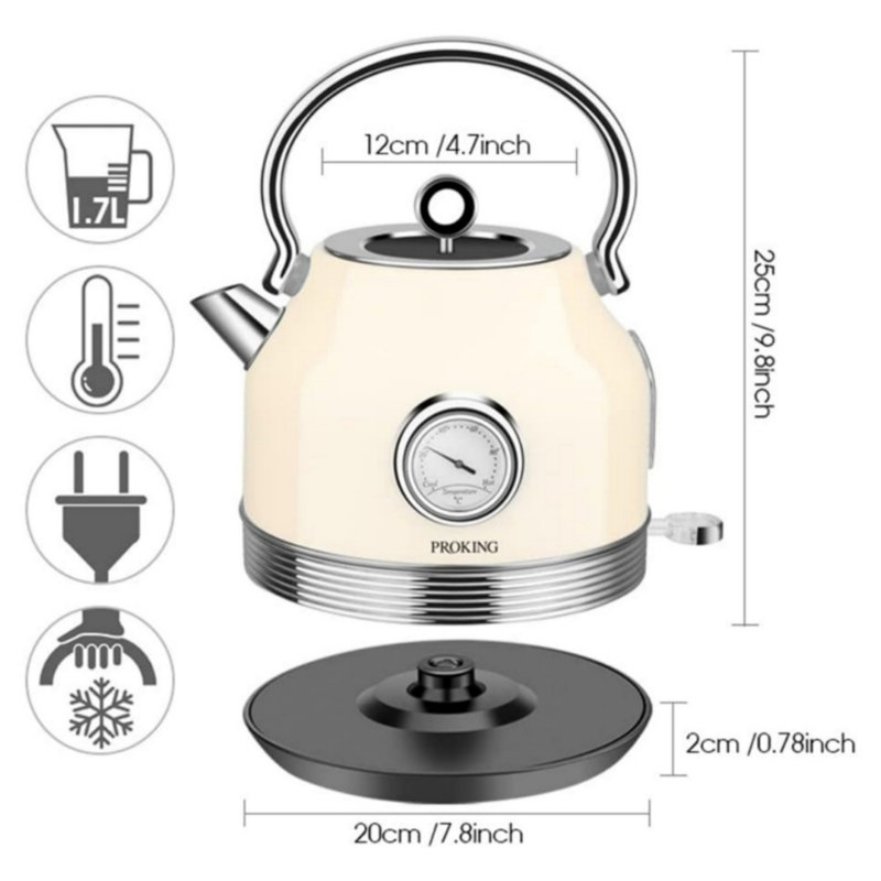 Bouilloire électrique en acier inoxydable de 1,7 l, Beige
