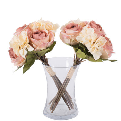 13" Artificial Rose and Hydrangea Bouquet