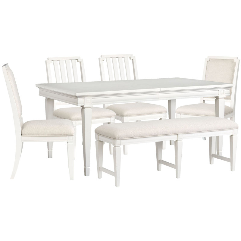 Extendable Rectangular Dining Table With 2 Side Chairs 2 Upholstered Side Chairs And Upholstered Bench