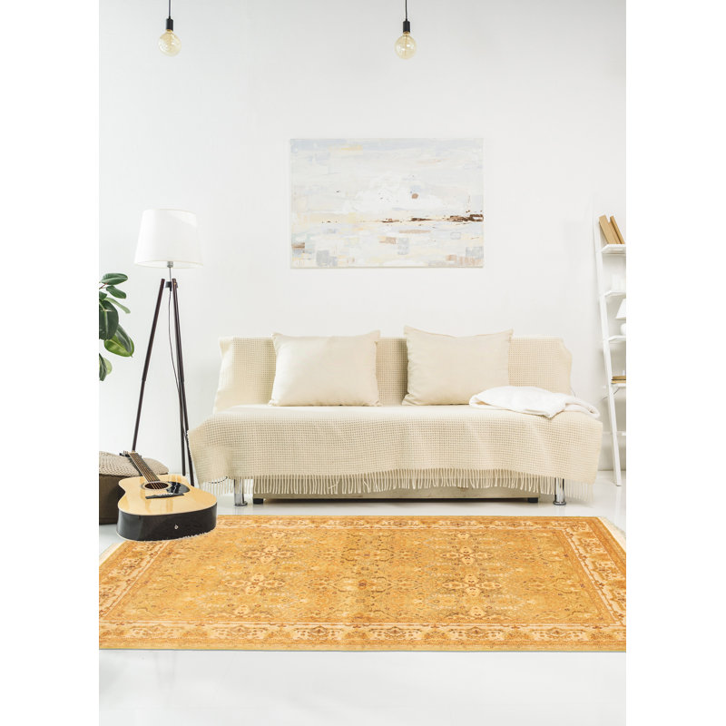 Tapis décoratif en laine noué à la main de conception unique 18/20 perse new age paki jaune clair 5 pi 1 po x 8 pi 1 po noué à la main