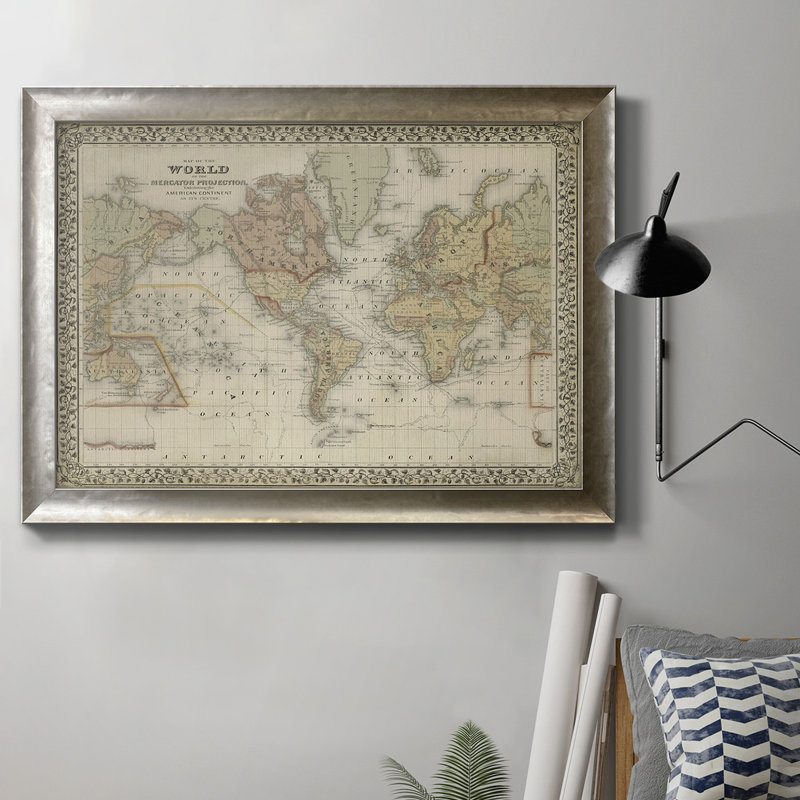 Toile encadrée de qualité supérieure de la carte du monde de Mitchell - prête à être accrochée, H 18 po x l 27 po