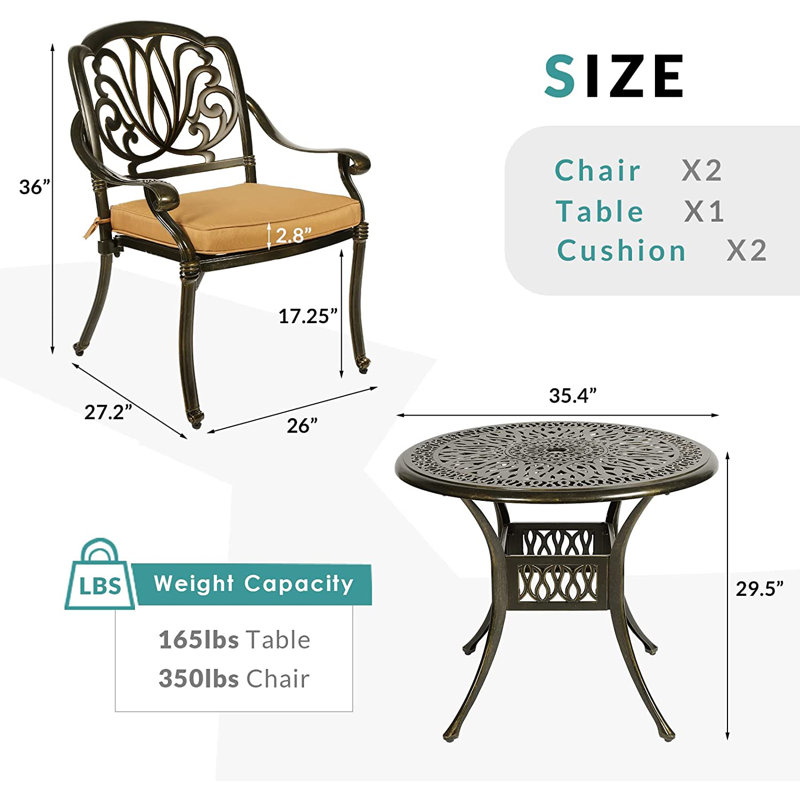 Ensemble bistro rond avec coussins 35,4 po, Kaki