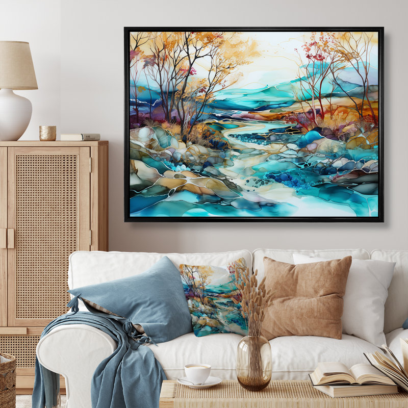 "Turquoise and Brown", impression sur toile encadrée, Cadre flottant noir, H 24 po x l 32 po x P 1 po
