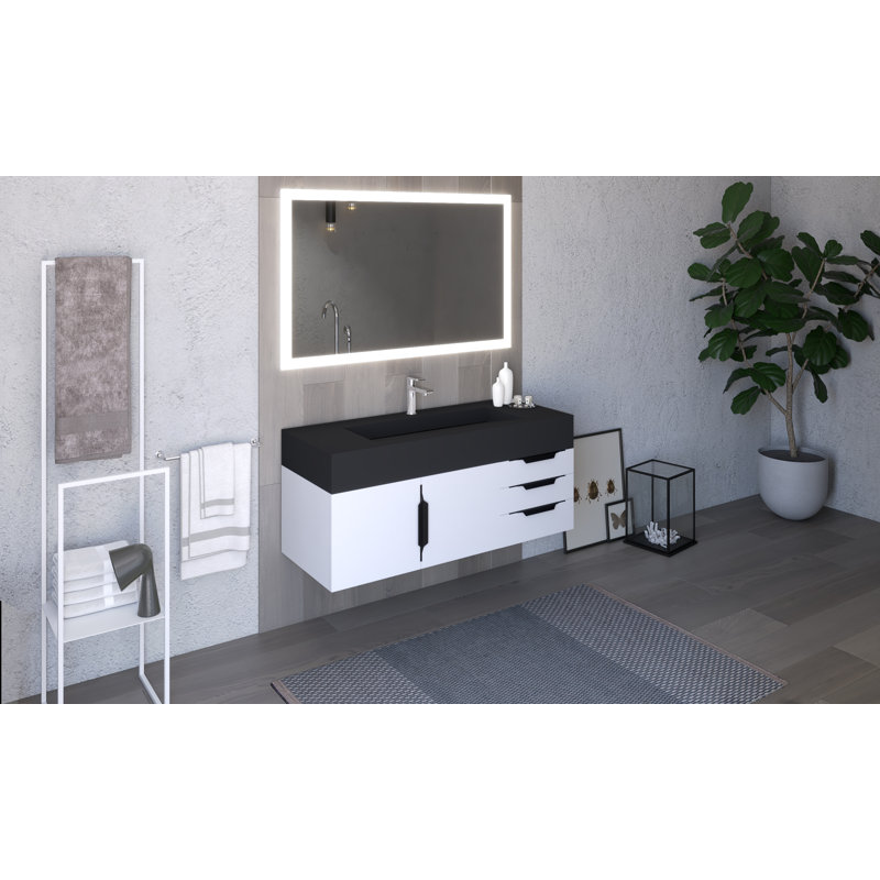 Alpine 48" Wall-Mounted Vanity Base, White/Black