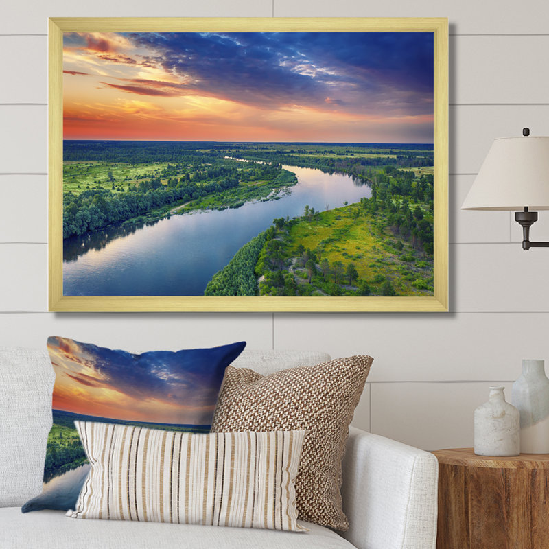 Vue aérienne de la rivière Alabama II sur toile, H 12 po x l 20 po x P 1 po, Encadrement doré