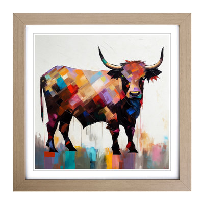 Highland Cow Suprematism No.2 - Single Picture Frame Print on Wood