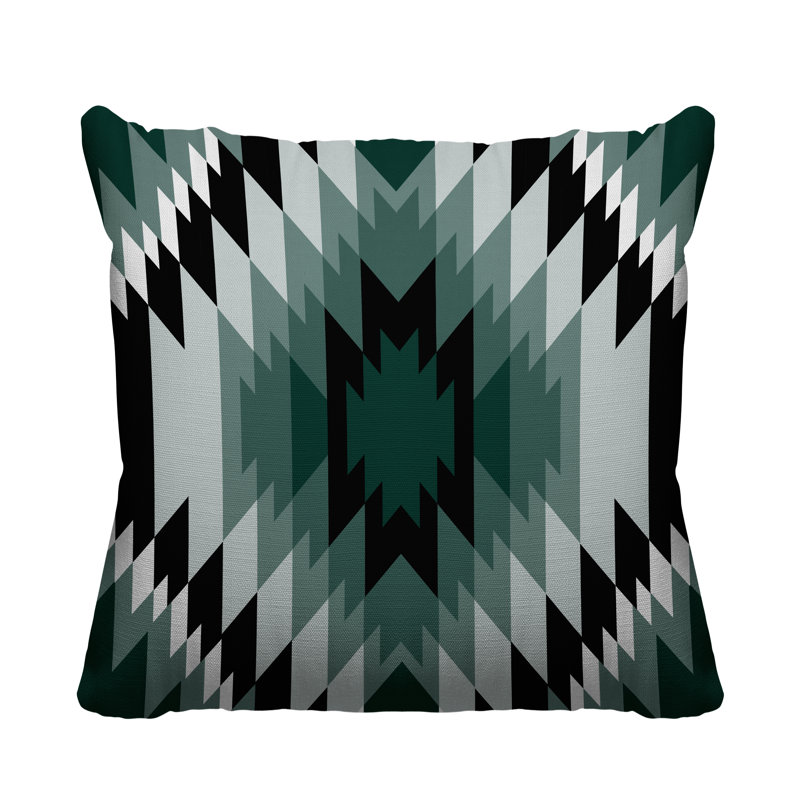 Coussin décoratif intérieur / extérieur Juan Southwestern, L 19 po x H 19 po, Émeraude