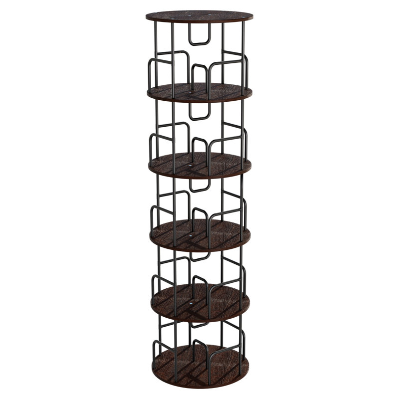 Rotating Bookshelf 5 Tier, Spinning Bookcase, Tall Narrow Bookcase Display Bookshelf, Small Space Rotating Bookshelf Tower For Bedroom, Living Room, Home, Office,Brown