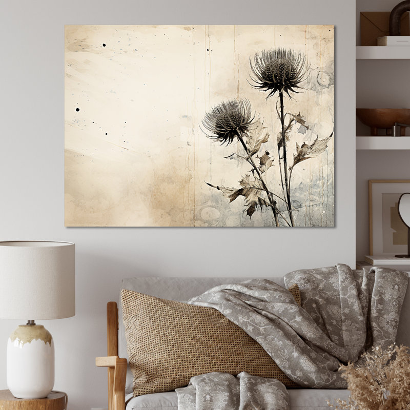 Minimalisme chardon sur toile, H 34 po x l 44 po x P 1,5 po, Toile tendue