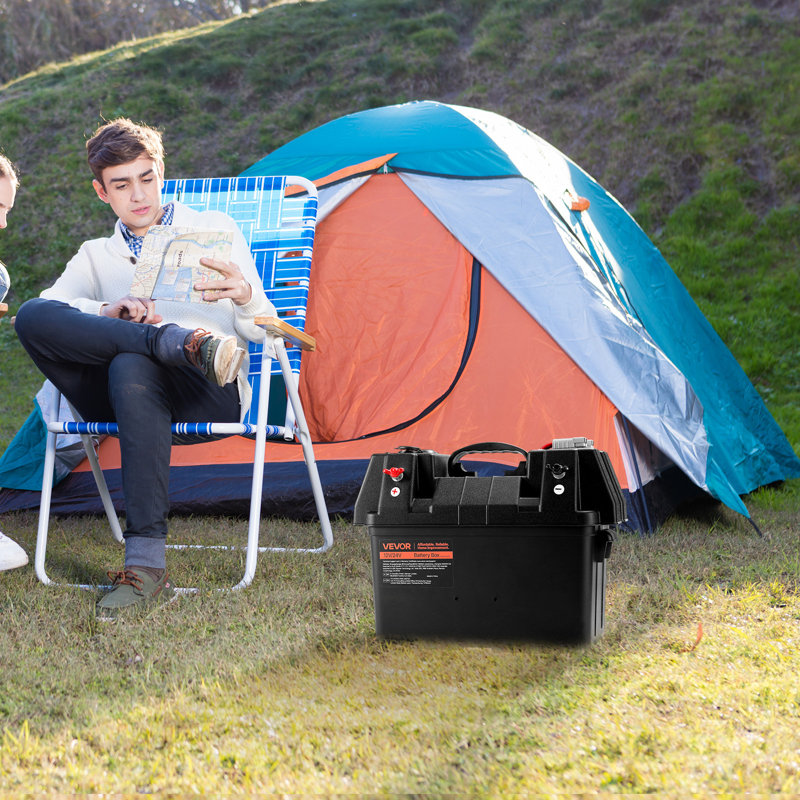 Boîte de batterie, boîte de batterie de moteur de pêche à la traîne de groupe 24/31, boîtier de batteries marines 12V / 24V avec coque en PP et sangles doubles, boîtier de batteries intelligentes, convient aux moteurs de pêche à la traîne, marine, véhicule récréatif et panneau solaire