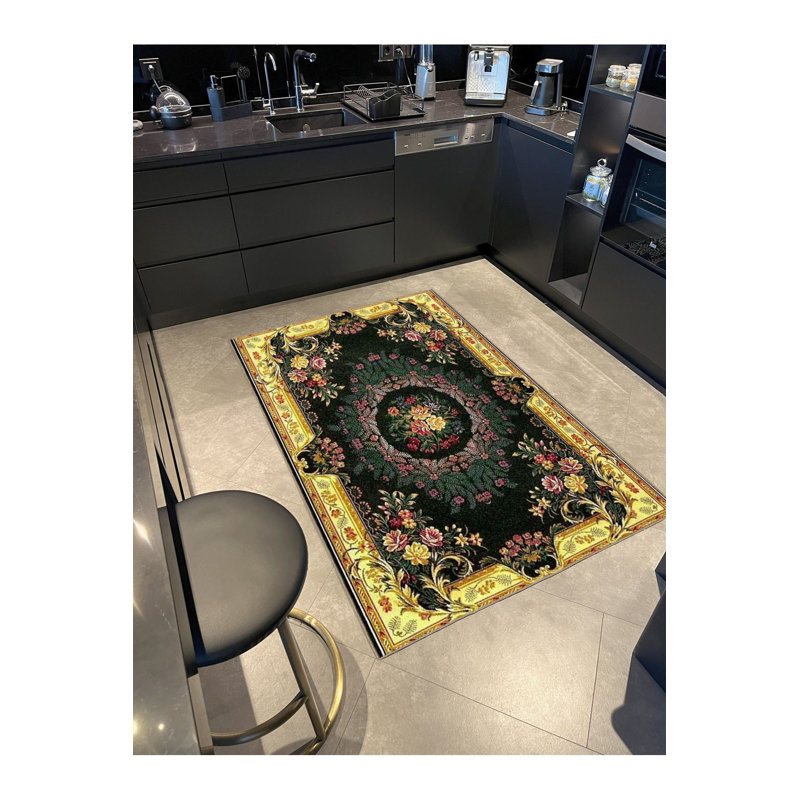 Tapis jaune lavable à motif tissé moderne traditionnel, Sous-tapis rectangulaire 2 pi 6 po x 4 pi 11 po