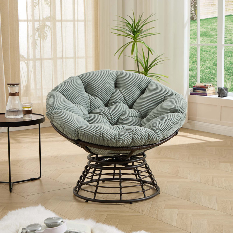 Fauteuil ergonomique pivotant à 360 ° avec coussins épais pour se détendre, Velours côtelé vert clair