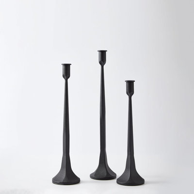 Ensemble de 3 porte-bougies en fer, chandelier noir, porte-bougie, porte-bougie conique pour mariage, table de salle à manger, décoration intérieure (noir)