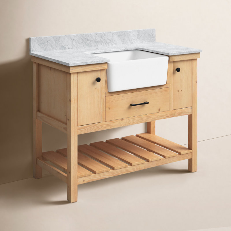 Pelaghia 42'' Single Bathroom Vanity with Marble Top, Natural Wood