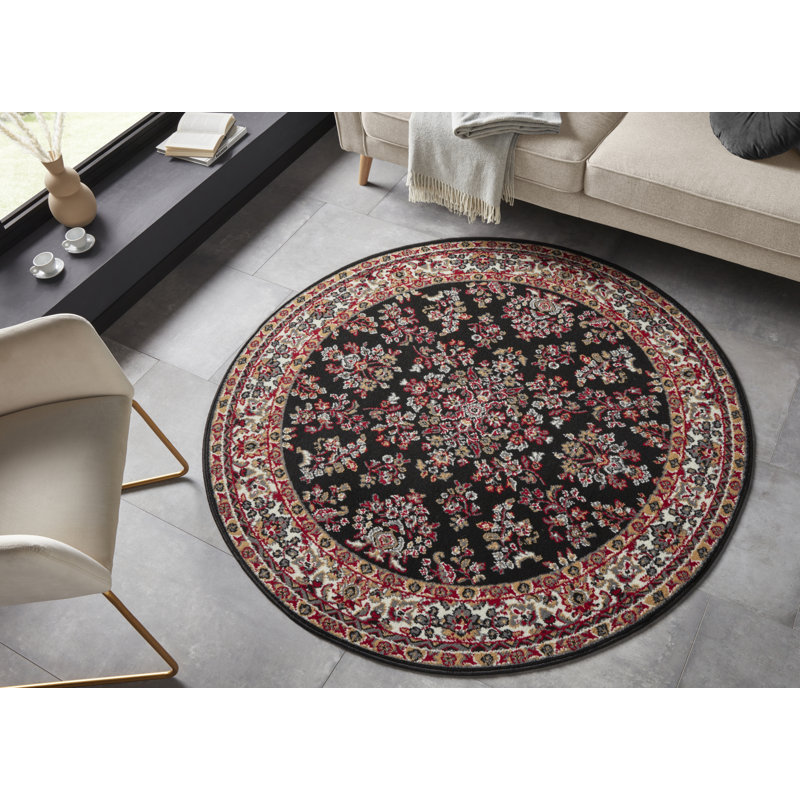 Zabul Tufted Black/Pink/Red Rug, Round 140cm