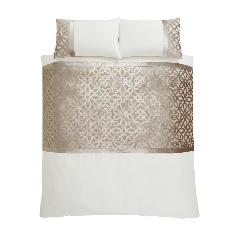 Lattice Cut Velvet Duvet Cover Set with Pillowcases, Kingsize Duvet Cover + 2 Standard Pillowcases, Natural