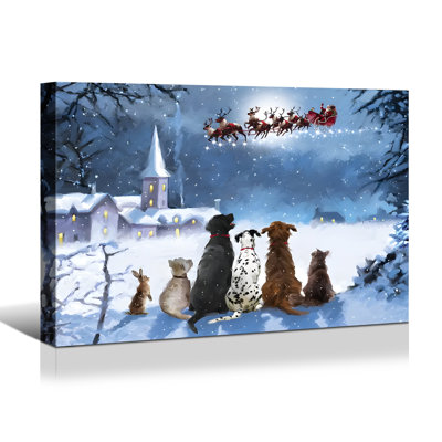 Toile encadrée, décoration murale, peinture de Noël, animaux mignons Scence, décoration pour cadeau de Noël, bureau, salle à manger, salon, salle de bain, décoration de chambre à coucher