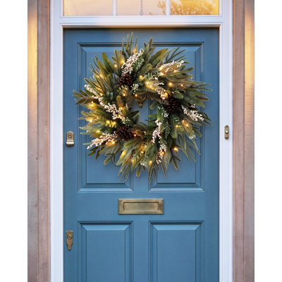 SNOWFIELD JUNIPER 66 cm Lighted Mixed Assortment Artificial Wreath