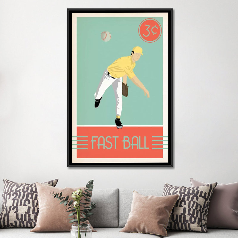 « fast ball », impression sur toile, H 60 po x l 40po x P 1,5 po, Toile avec cadre noir, Pas de tapis