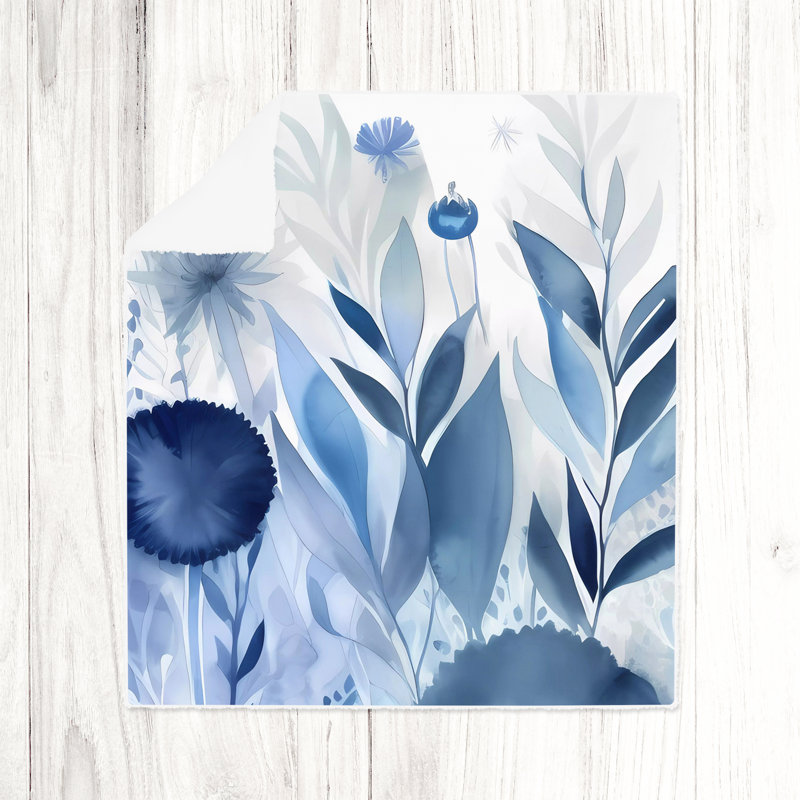 Jeté , L 68 po x L 80 po, Floral, Bleu / Blanc / Gris