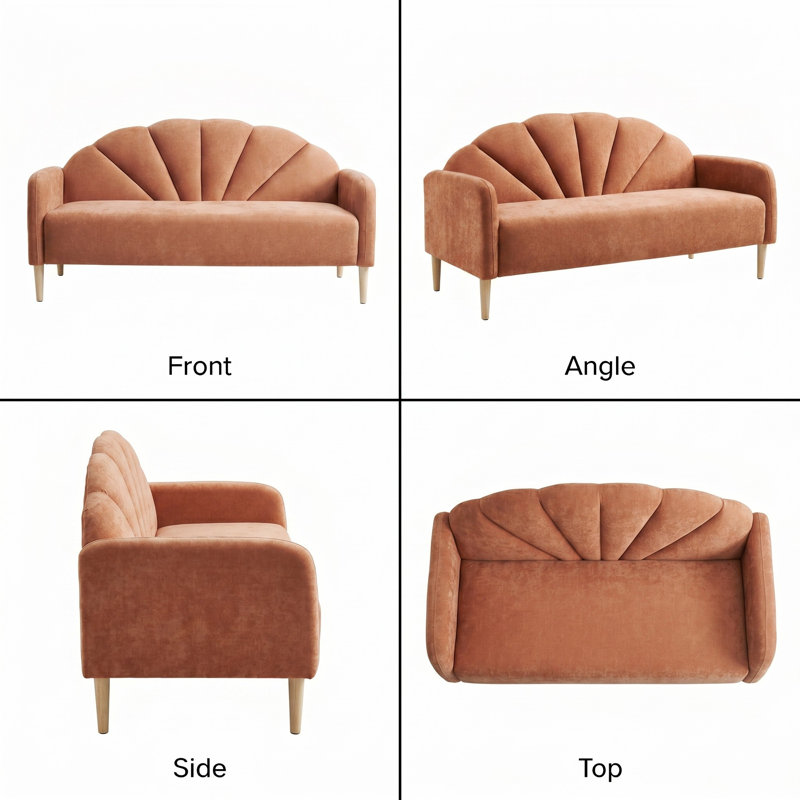 Billijo Solid and Manufactured Wood Standard Loveseat, 33.07" H x 64.37" W x 29.53" D, Pale Orange
