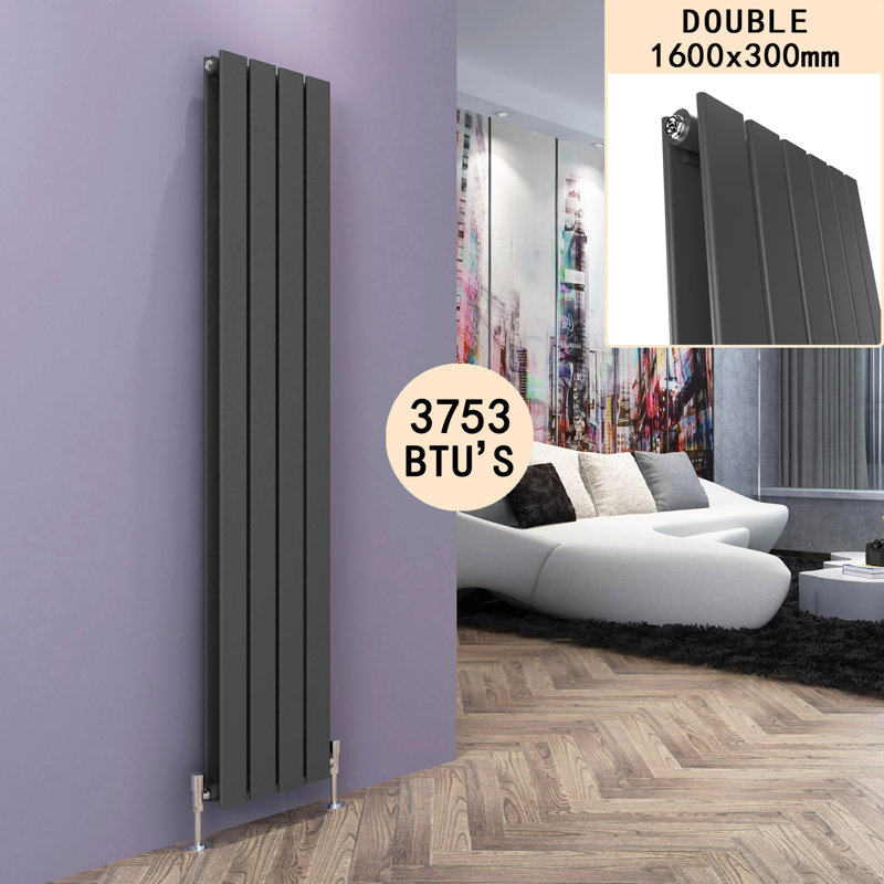 Chasity Vertical Designer Radiator, 160cm H x 30cm W x 6.1cm D, 2, Anthracite