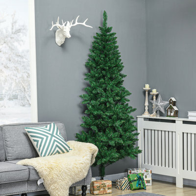 Demi-arbre de Noël artificiel 7 pi avec 520 branches, conception à ouverture automatique, base en acier, décoration de Noël peu encombrante