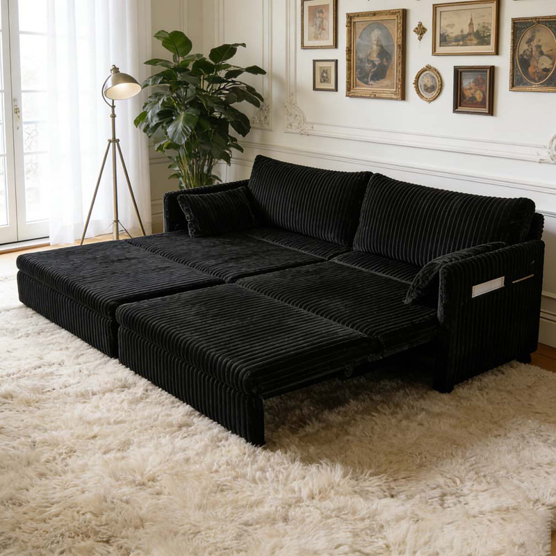 Canapé-lit convertible de 73 po, lit escamotable, canapé 3 en 1 avec poche latérale et ports USB, Noir