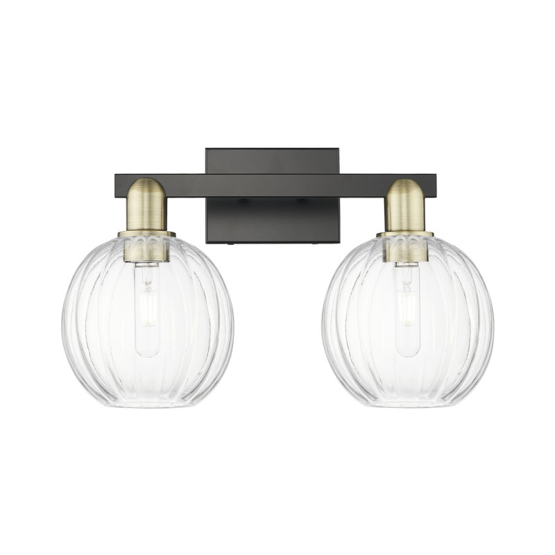 Eldon - 2 Light 16" Globe Shade Bath Vanity Light, Clear, Antique Brass/Matte Black