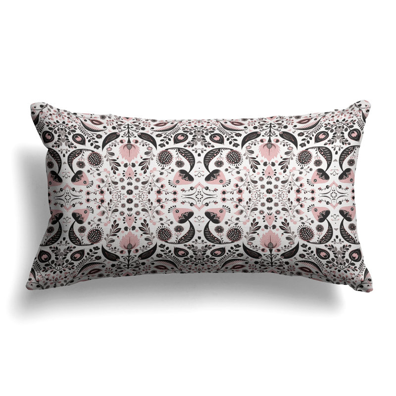 Flowering Meadows  Rectangular Throw Pillow, Black/White