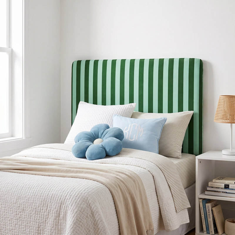 Tête de lit Cortez, Toile rayée bleu sarcelle émeraude