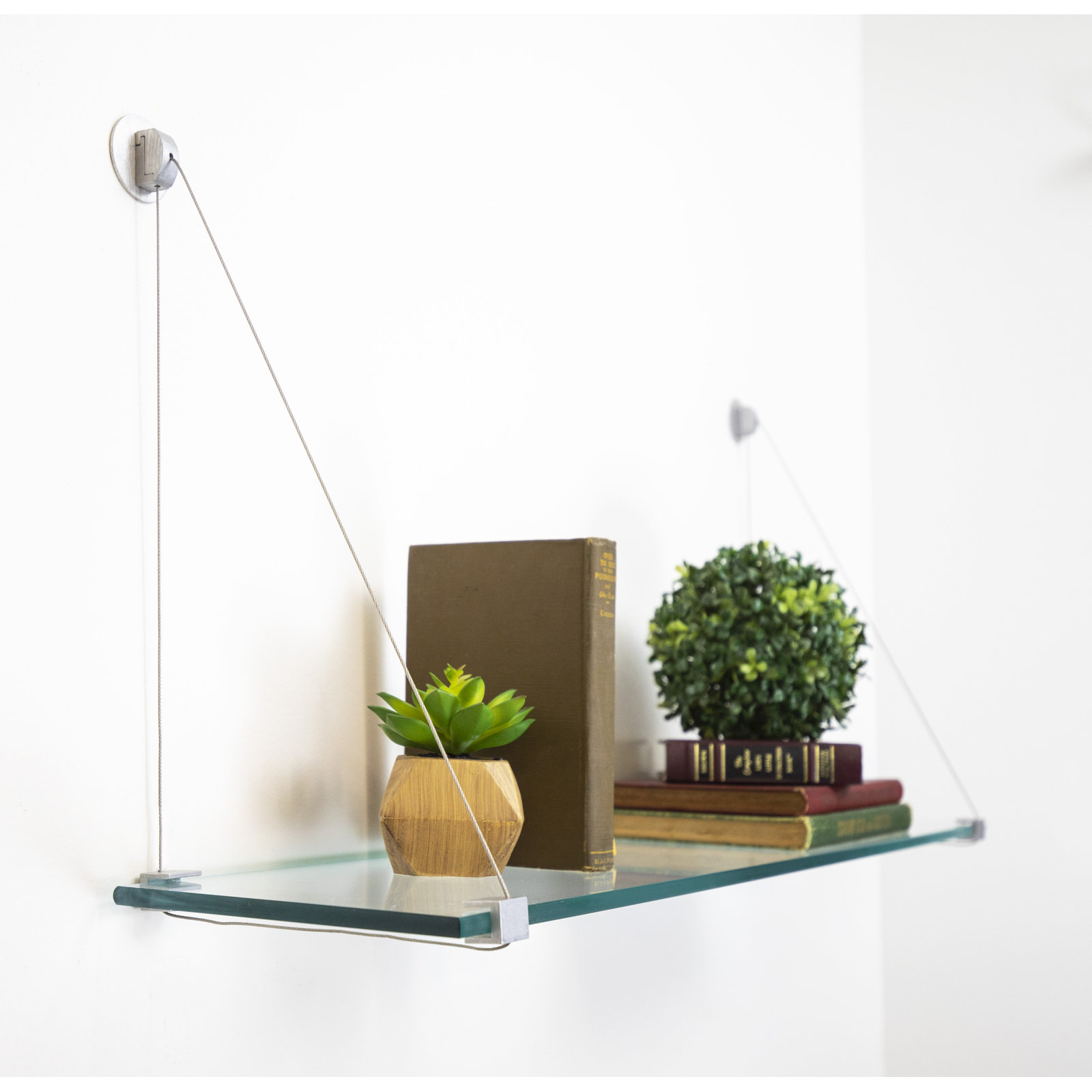 Earlham Tempered Glass Wall-Mounted Bracket Shelf, Chrome, 16" H x 36" W x 8.5" D