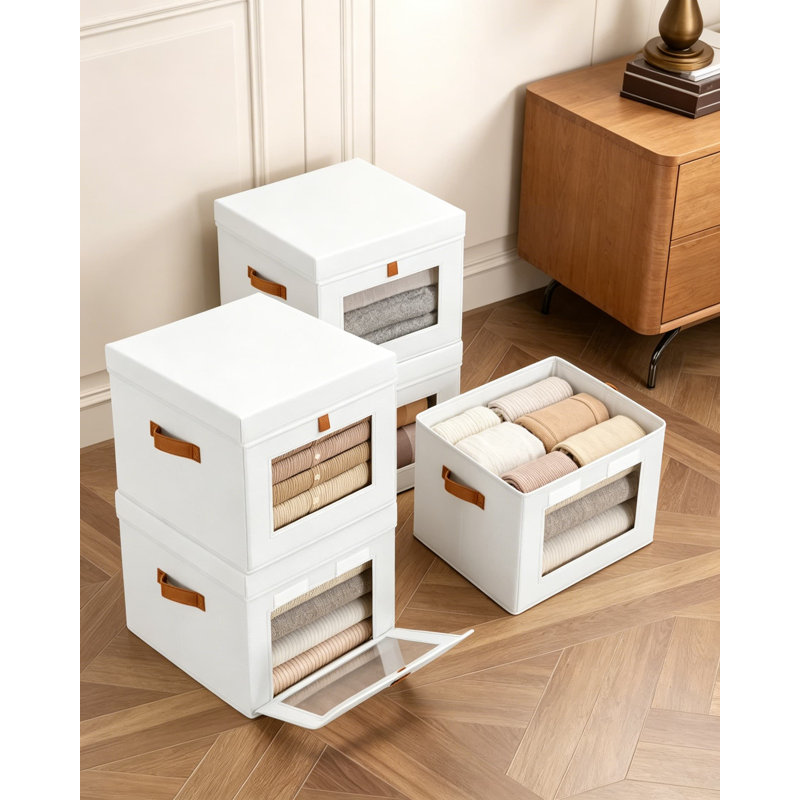 Bacs de rangement avec couvercle, organisateur de placard avec ouverture latérale et fenêtre transparente, paniers en tissu pliables et empilables pour les vêtements, maison, bureau, paquet de 6