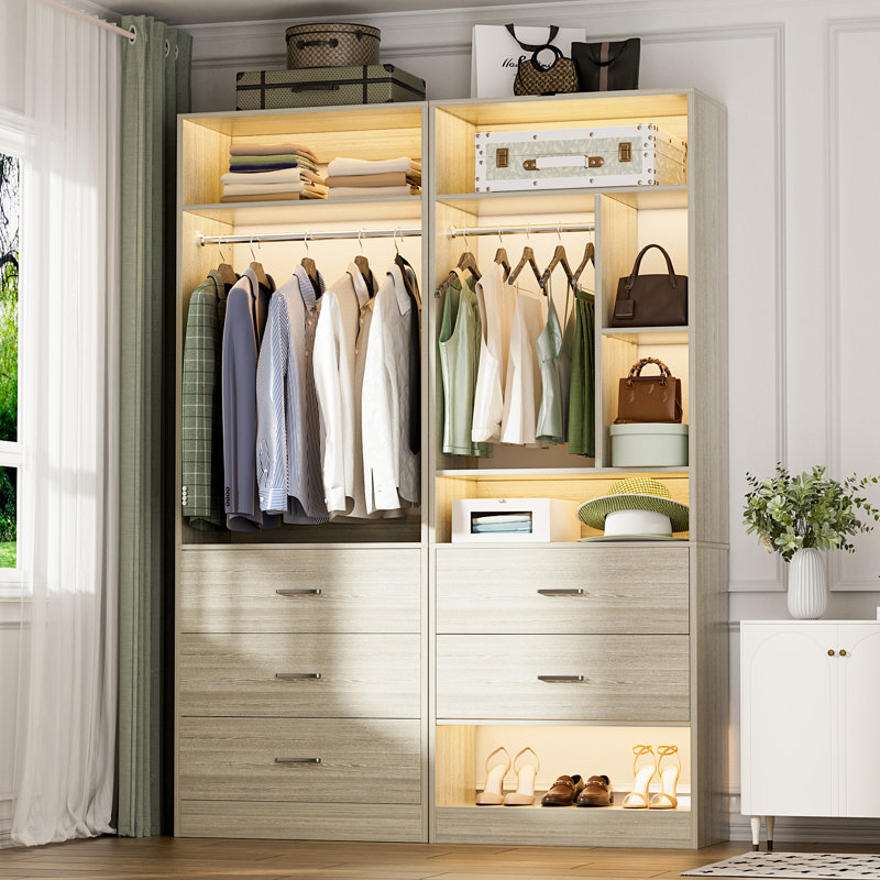 Freestanding 48" Closet System With 5 Wood Drawers ( Set Of 2 ), White Wood