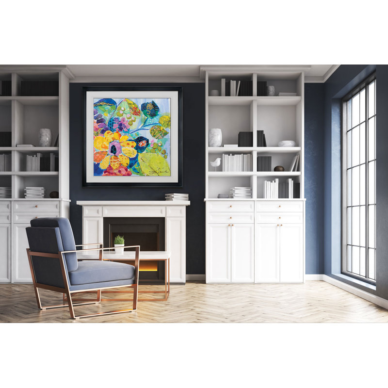 « bold fleuris vi », peinture, H 24 po x l 24 po x P 1,5 po, Cadre noir