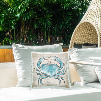 Coussin d'extérieur imprimé crabe rétro dessiné par Conrad Knutsen