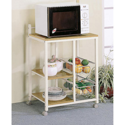 Natural Brown And White Kitchen Cart, Large Shelf For Appliances, Storage, Wire , 4 Portable Object Ample Space On Top Storage With Shelves Movable Unit Piece