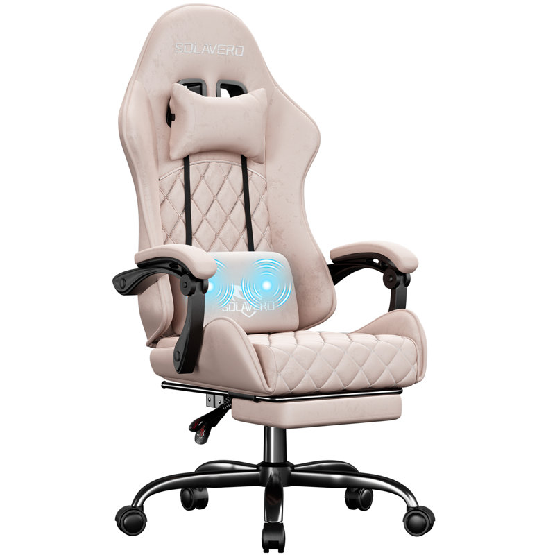 Metro Lane Adjustable Reclining Ergonomic Swiveling PC & Racing Game Chair with Footrest, Pink