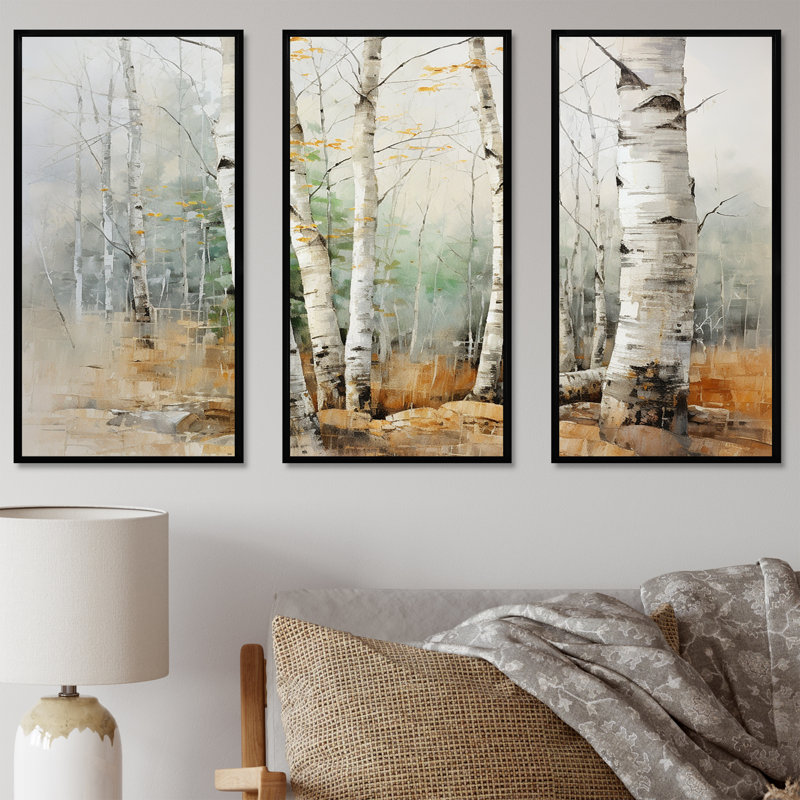 Ensemble de décorations murales en bouleau beige et argenté, Cadre flottant noir, H 40 po x l 60 po x P 1 po