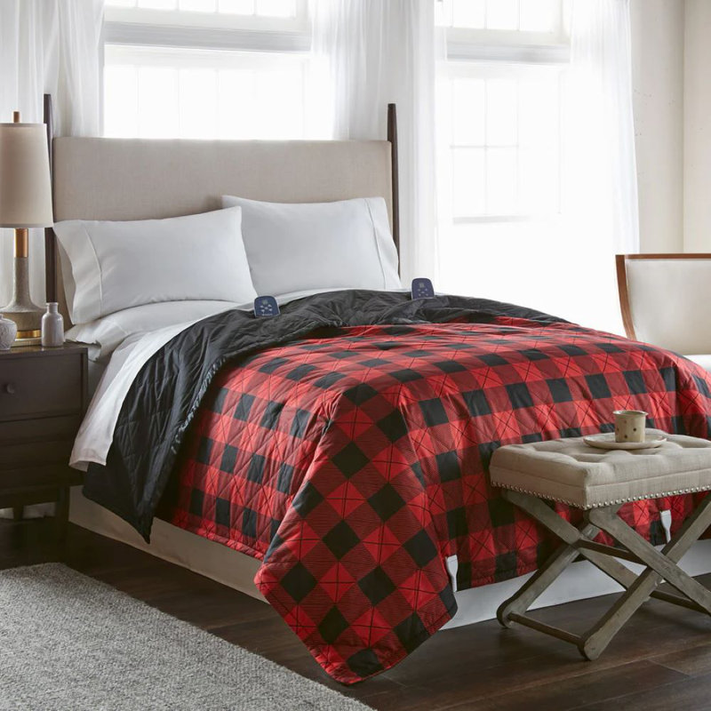 Micro Flannel® 7 Layers of Warmth® Electric Blanket, King, Buffalo Check Red