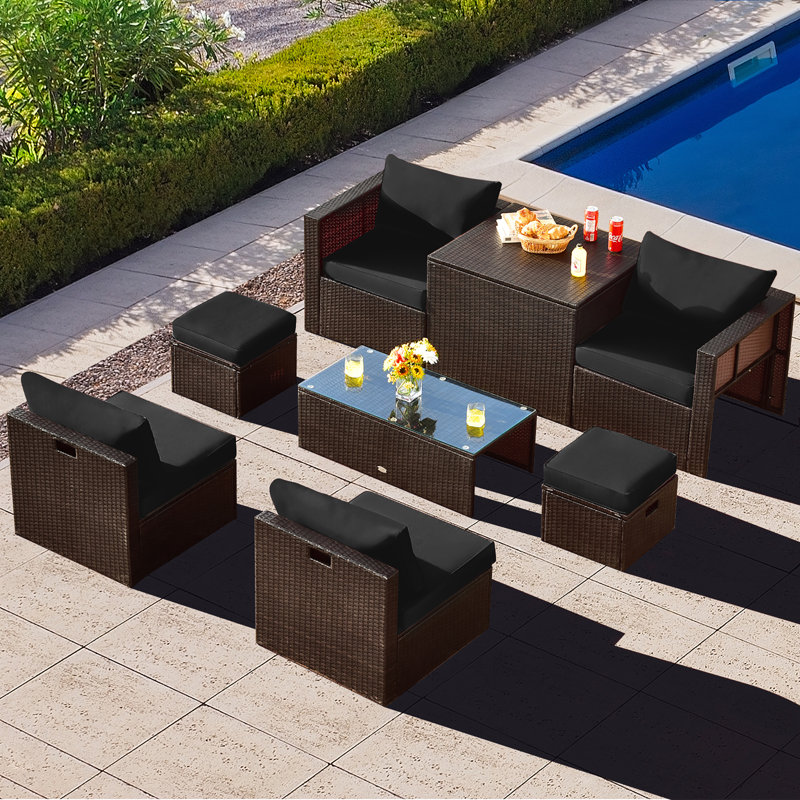 Tarece 6 - Person Patio Conversation Set with Cushions, Turquoise, Black